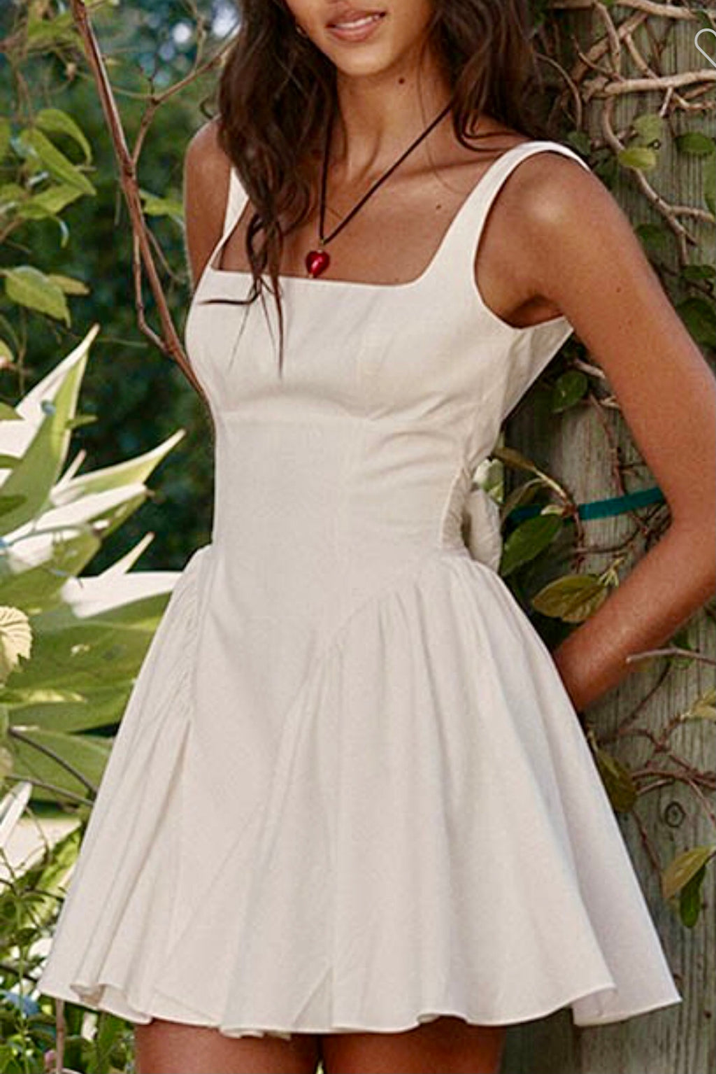 San Juan white fit and flare with back tie mini dress