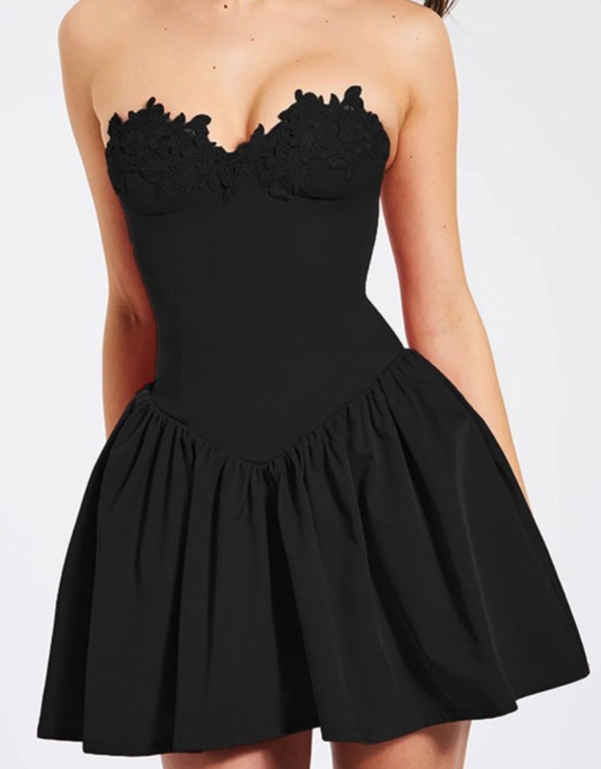 Lauren strapless fit and flare bustier black dress