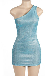 Gasbi blue glitter one shoulder mini bodycon dress