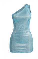 Gasbi blue glitter one shoulder mini bodycon dress