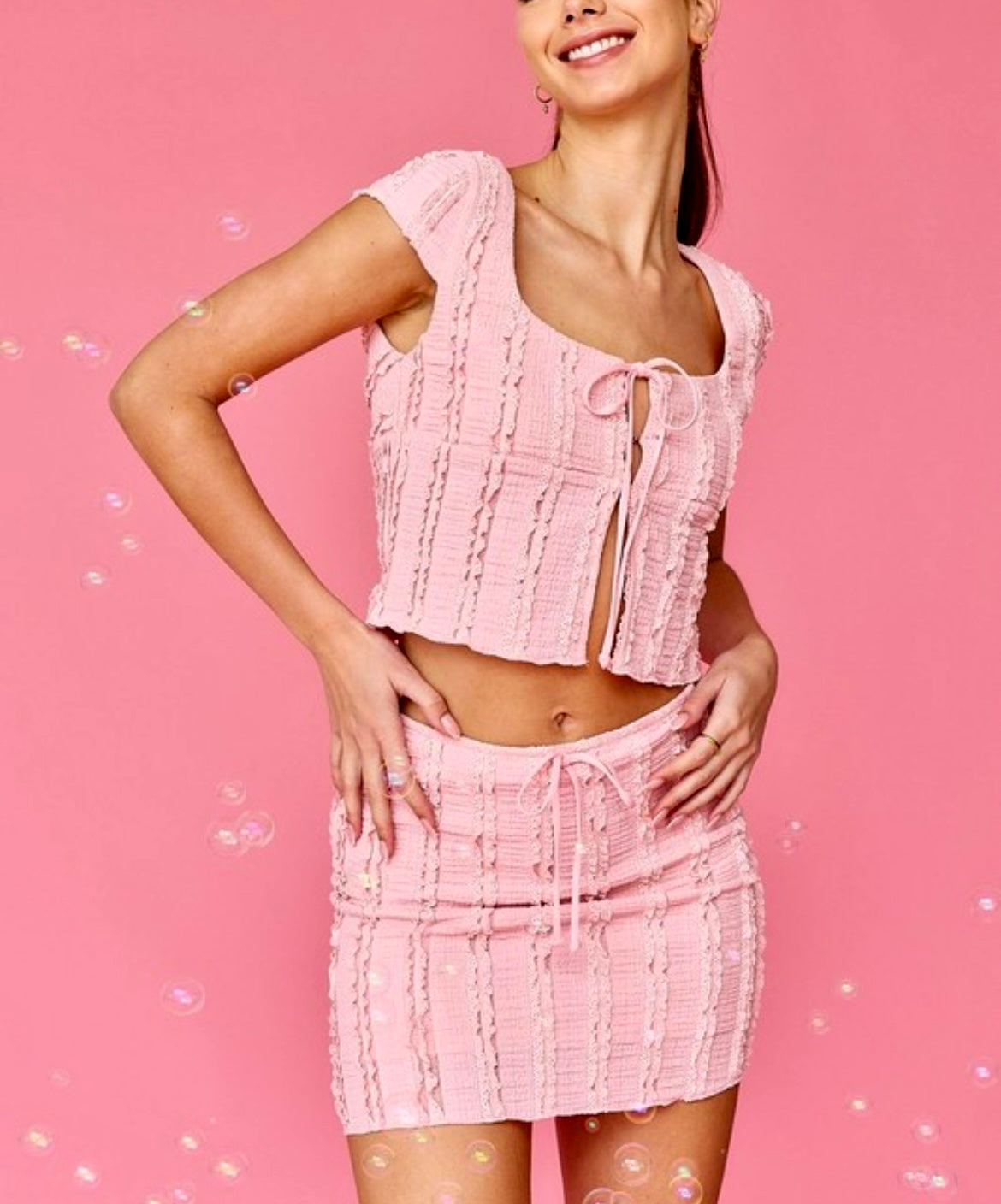 Ania pink lace top and skirt set