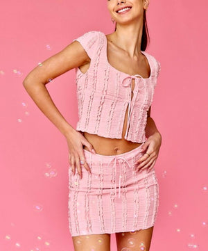 Ania pink lace top and skirt set