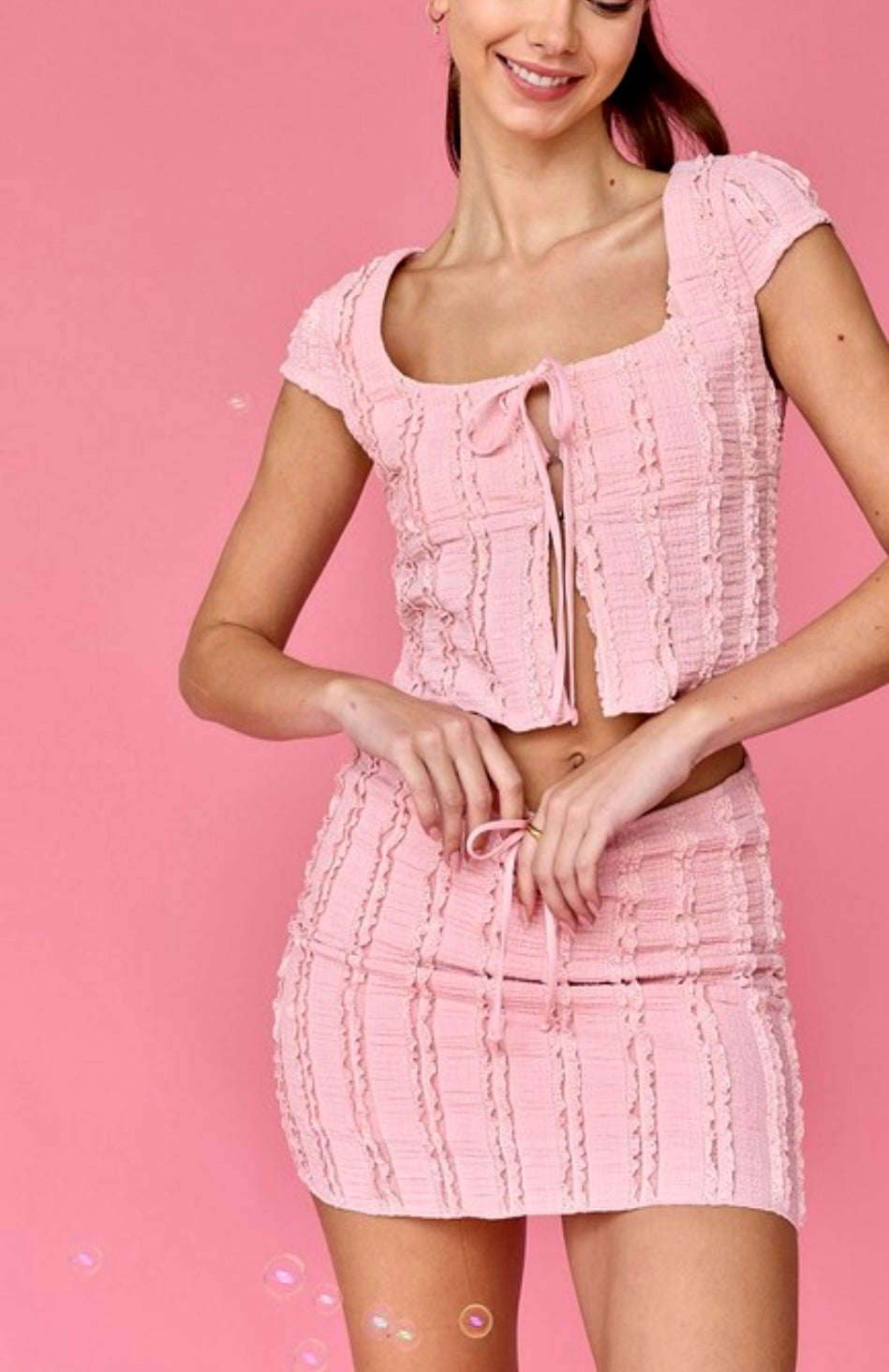 Ania pink lace top and skirt set