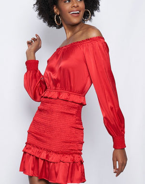 Camille long sleeve red satin  Dress